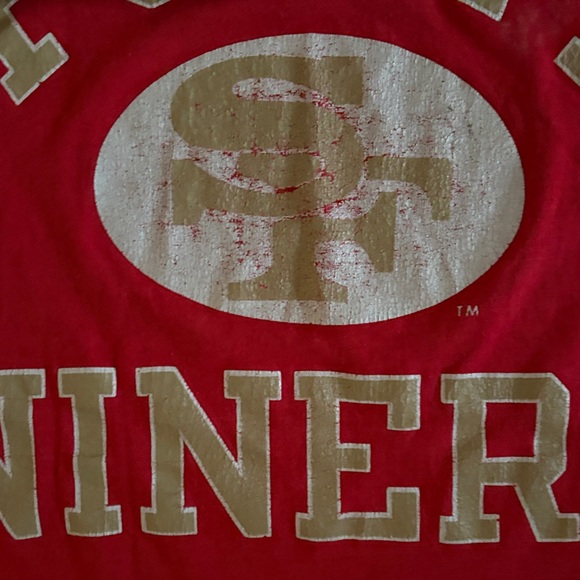 Red Vintage single Stitch San Francisco Forty Niners Shirt with White Stripes - Picture 10 of 14